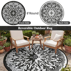 Homcomoda 8Ft round outdoor patio rug showing unique pattern