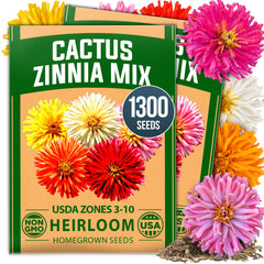 HOME GROWN Zinnia Cactus Mix Seeds package front view