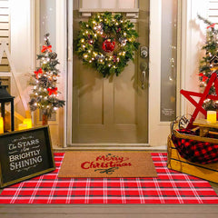 Homydecor Christmas Plaid Rug on a porch