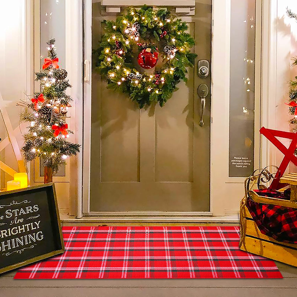 Homydecor Christmas Red Green White Plaid Rug front view