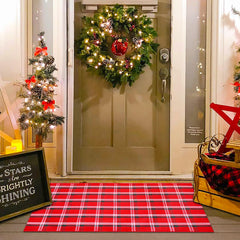 Homydecor Christmas Red Green White Plaid Rug front view