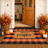 Homydecor Fall Decor Doormat Combo Set with coir mat and plaid rug