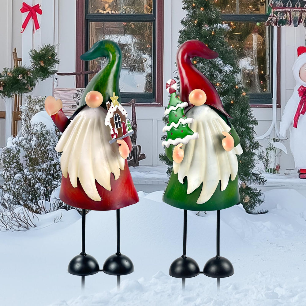 HONGLAND 18-inch Christmas gnome garden stake with vibrant hat and gingerbread house