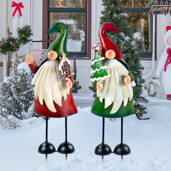 HONGLAND 18-inch Christmas gnome garden stake with vibrant hat and gingerbread house