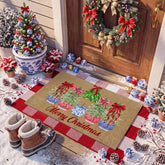Honoson Chinoiserie Xmas Tree Doormat front view with blue and white tree design