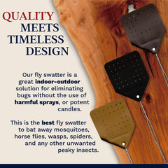 Hope Woodworking fly swatter in use outdoors to swat a fly