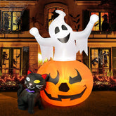 HOPOCO 5 FT Halloween inflatable ghost pumpkin with black cat