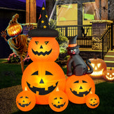 HOPOCO 6 FT Halloween Inflatable Pumpkin and Black Cat front view