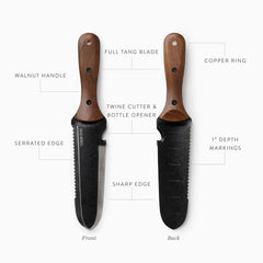 Hori Hori Classic knife showing stainless steel blade and serrated edge