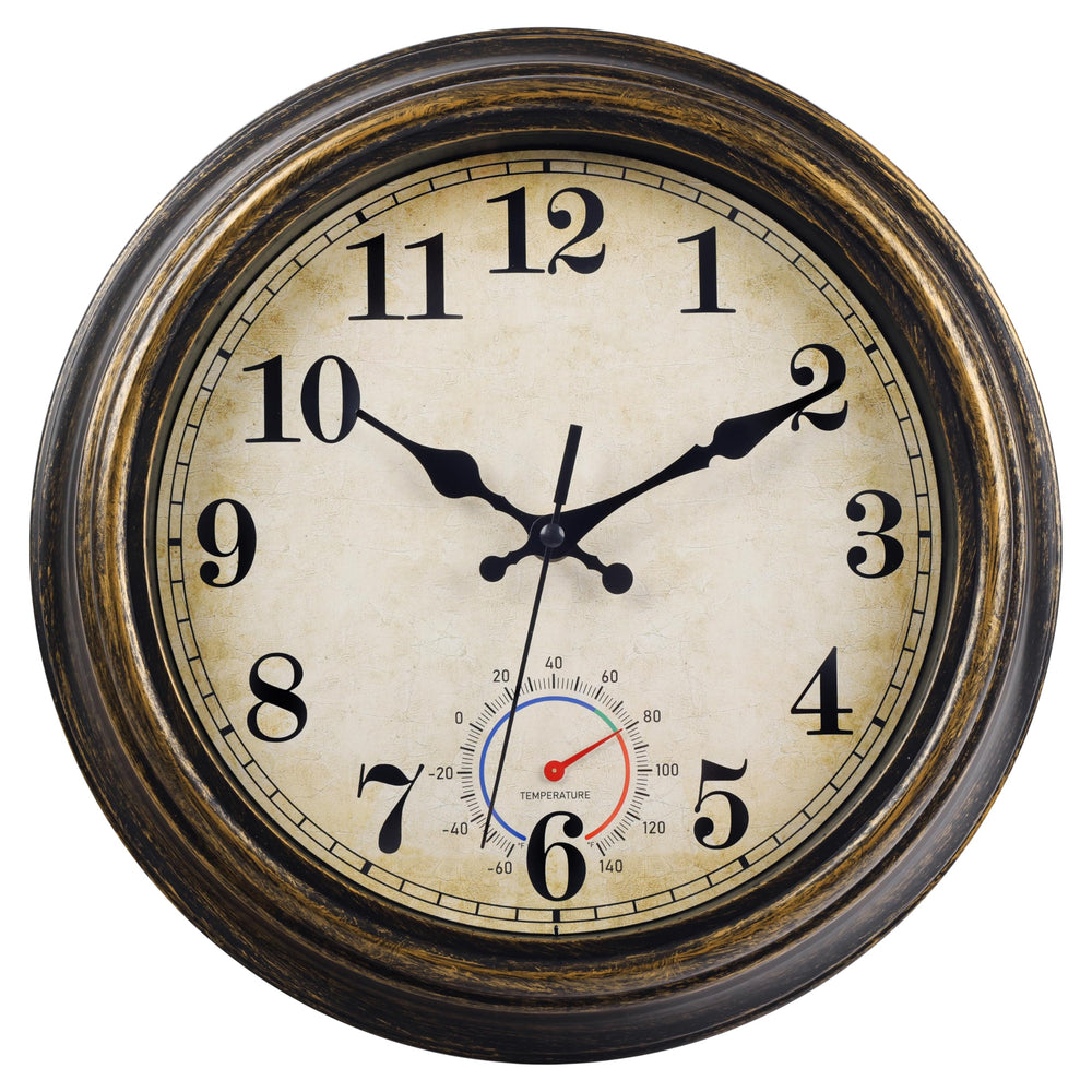Horizent 12 Inch Vintage Outdoor Clock front view in bronze
