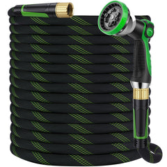 HORTICORA 100 ft non-expanding garden hose with 10-pattern nozzle