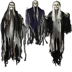 Hourleey 3 Pack Halloween Skeleton Ghosts hanging in a yard