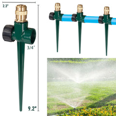 Hourleey Metal Lawn Sprinkler front view with spike base