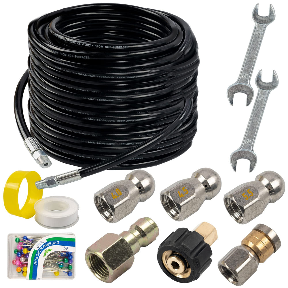 Hourleey Sewer Jetter Kit 100FT complete package with nozzles