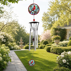 Howarmer 24-inch cardinal wind chimes front view with crystal beads