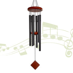 Howarmer 26-inch black wind chimes front view with six tuned tubes