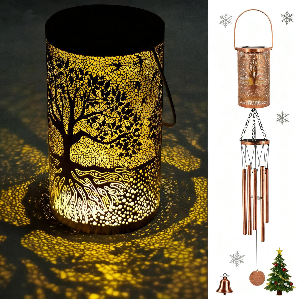 Howarmer 36-inch solar wind chimes with LED lantern in bronze