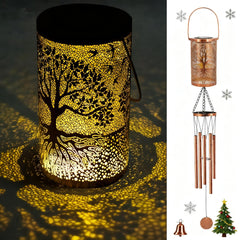 Howarmer 36-inch solar wind chimes with LED lantern in bronze