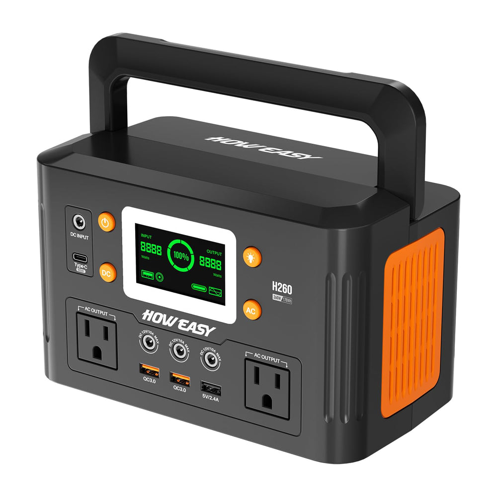 HOWEASY Portable Power Station front view with charging ports