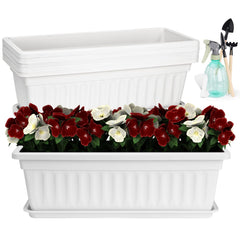 HOXHA 6 Pcs Window Box Planter set with saucers in white
