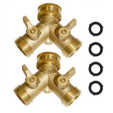 HQMPC 2 Way Hose Y Valve Splitter front view with brass handle