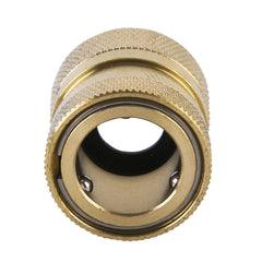 HQMPC 3/4" GHT garden hose connectors displayed on a wooden table