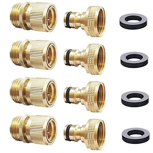 HQMPC Garden Hose Quick Connect Set, 3/4 inch GHT, Brass connectors
