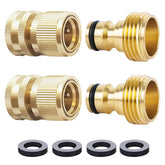 HQMPC Garden Hose Quick Connect Solid Brass Fittings set with 2 female and 2 male connectors
