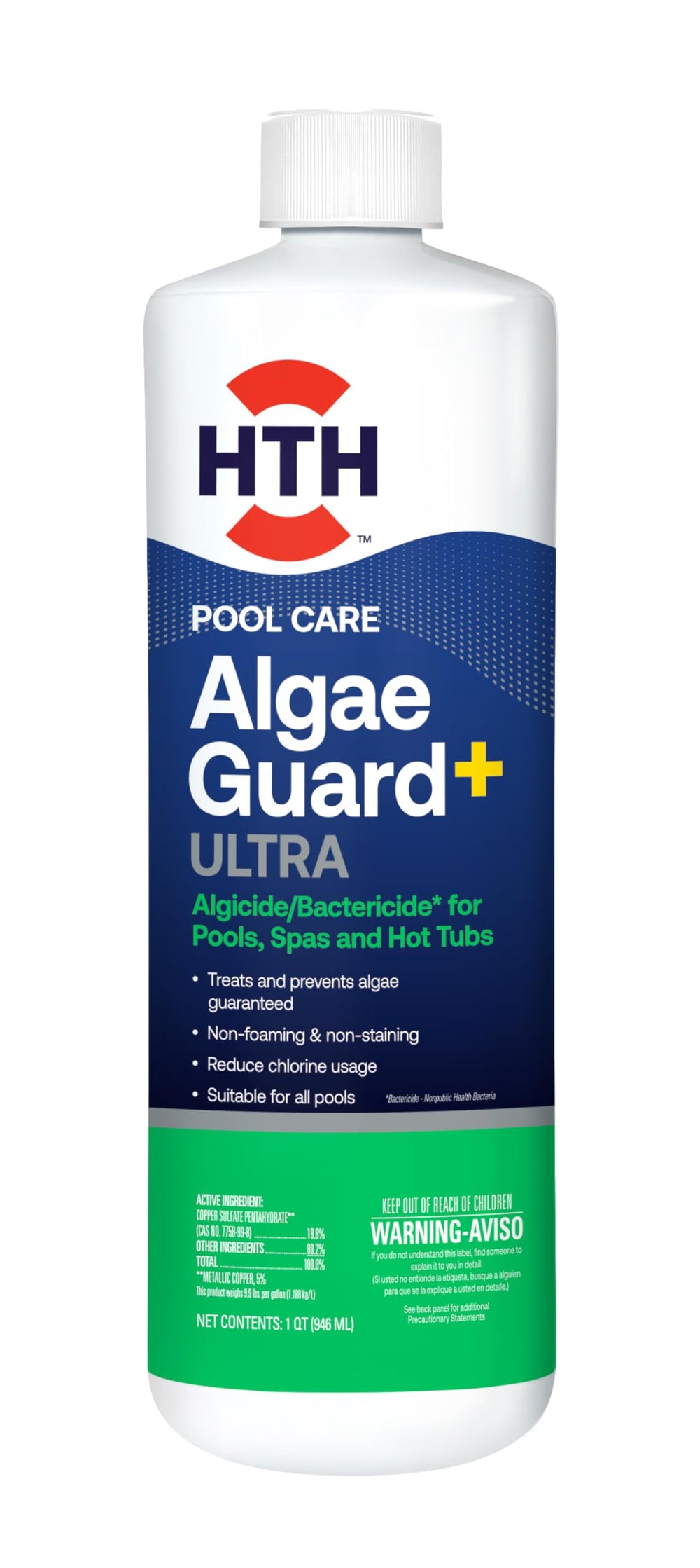 HTH Algae Guard Ultra 32oz liquid pool algaecide front view