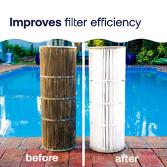 HTH Filter Cleaner container with pool background