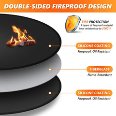 Huchiz Fire Pit Mat on a deck protecting against hot embers