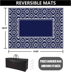 HUGEAR 10x14 Navy Blue outdoor rug on patio
