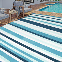 HUGEAR 5x8 turquoise stripe outdoor rug front view