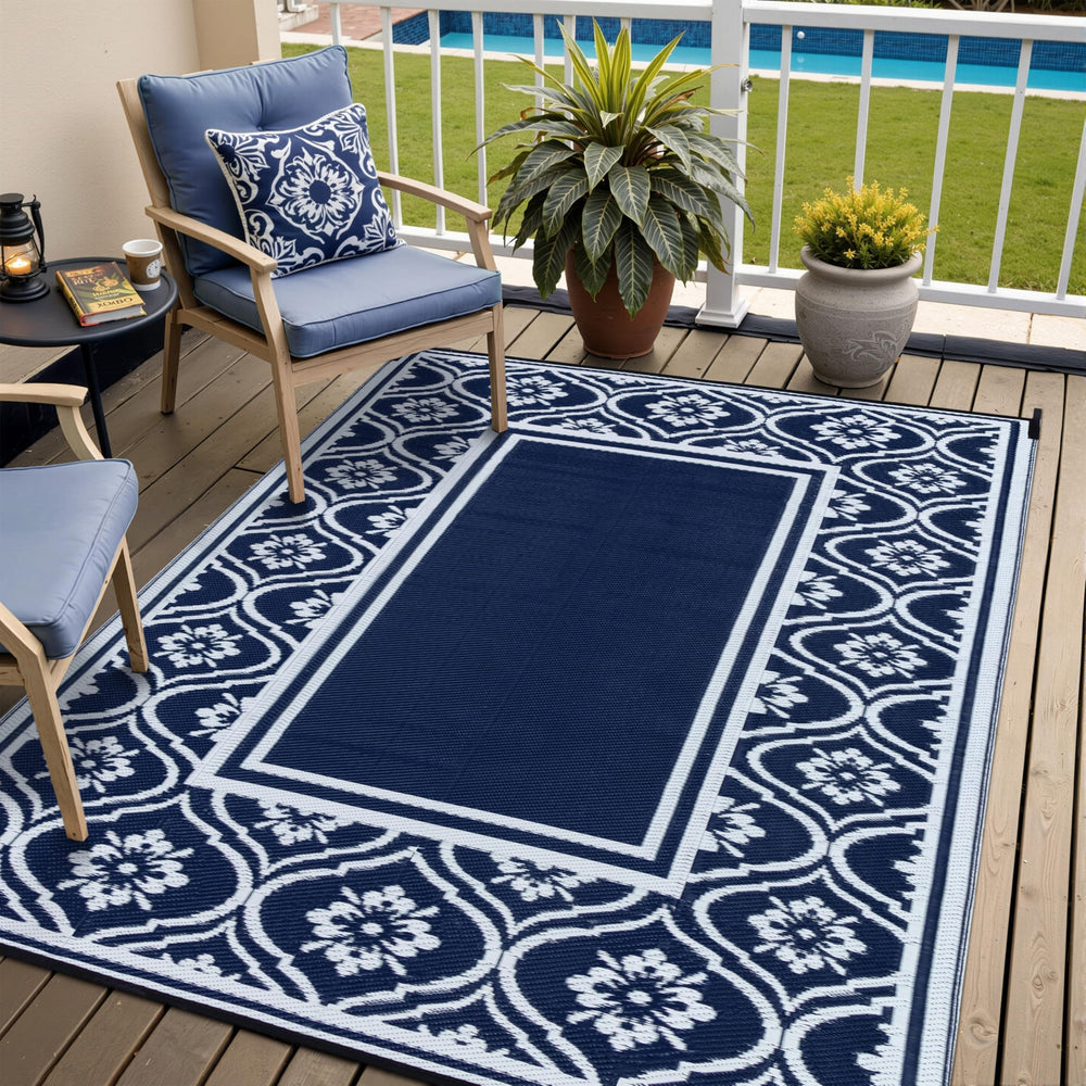 HUGEAR 6x9 navy blue outdoor rug front view