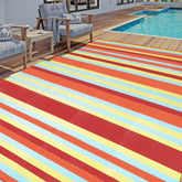 HUGEAR 8x10 outdoor rug front view with colorful stripes