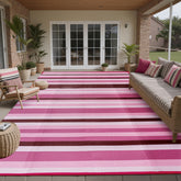 HUGEAR 8x10 Pink Stripe Waterproof Outdoor Rug front view