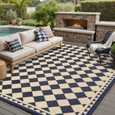 HUGEAR 9x12 checkered outdoor rug front view in black and beige