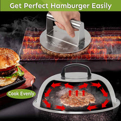 HULISEN 6.2-inch round burger press showing flat smooth surface
