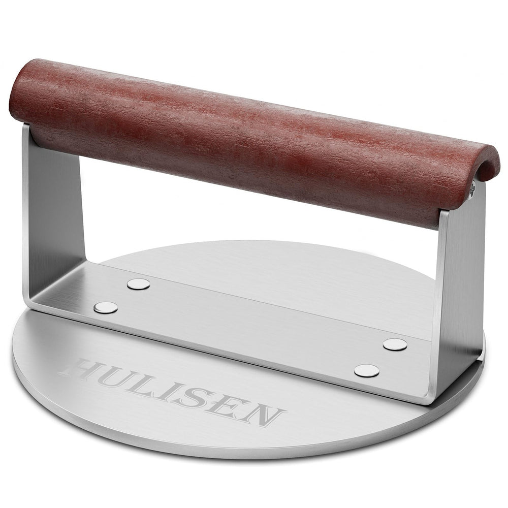 HULISEN Burger Smasher 6 Inch stainless steel grill press front view