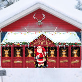 HunnmingRe Christmas Garage Door Cover featuring Santa and elk design