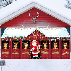 HunnmingRe Christmas Garage Door Cover featuring Santa and elk design