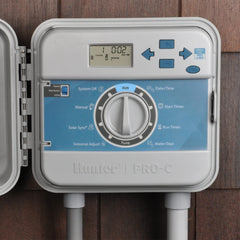 Hunter Pro-C irrigation controller side view showing ports