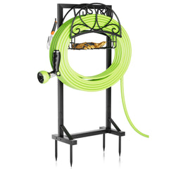 HXJLJY Garden Hose Holder front view with storage basket