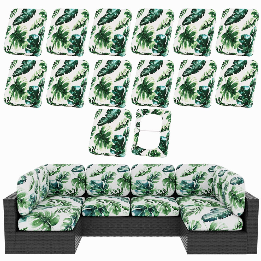 hyha 14Pcs Patio Cushion Covers in Monstera Deliciosa front view