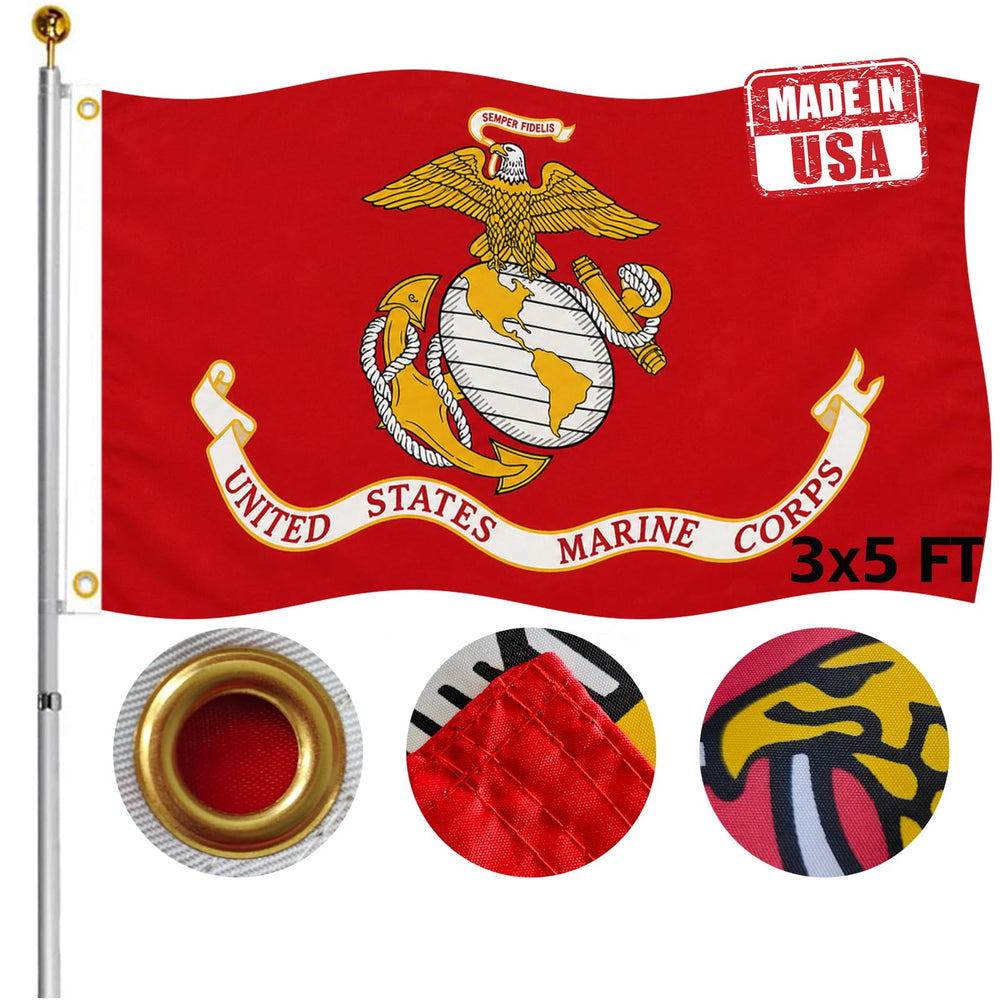 Hypoth US Marine Corps flag 3x5 FT front view