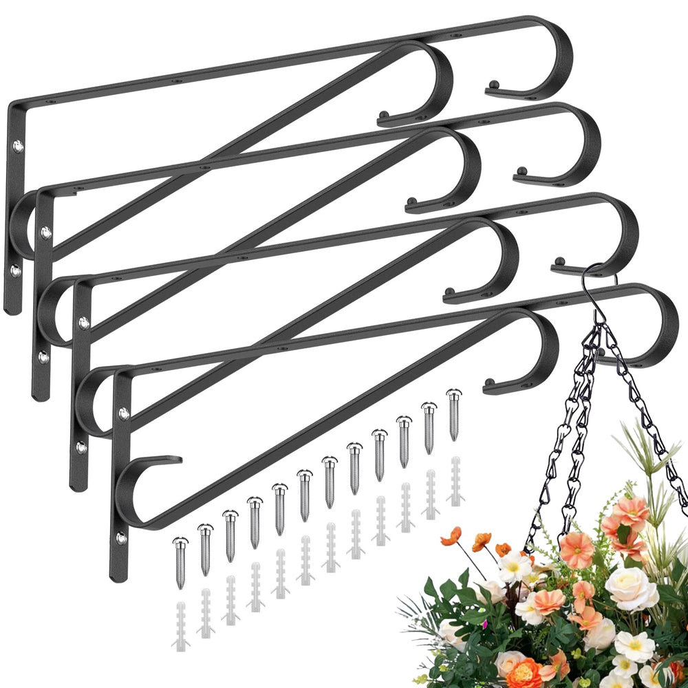 Hystun outdoor plant hanger black iron wall hook front view