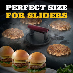 IAN's burger press shown in use with ground beef