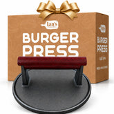 IAN's Burger Smasher 6.5-inch cast iron burger press front view