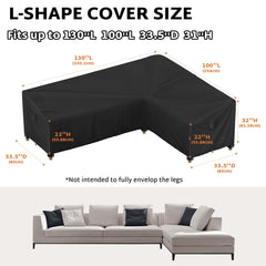 iBirdie Outdoor Sectional Cover 130 x 100 inch black on L-shaped sofa
