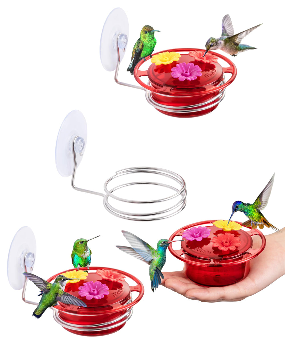 iBorn Window Hummingbird Feeder front view in red
